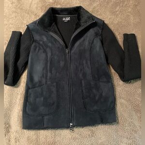 Questions Long Sleeve Zipper Black Sweater Top Sz XL